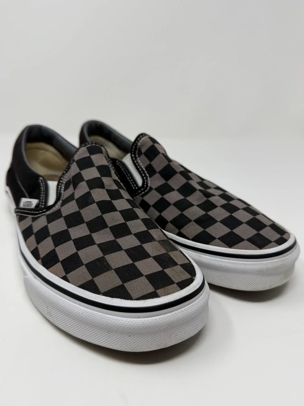 Men’s Vans Slip-On Checkerboard Sneakers - Black & Gray Sz. 6.5